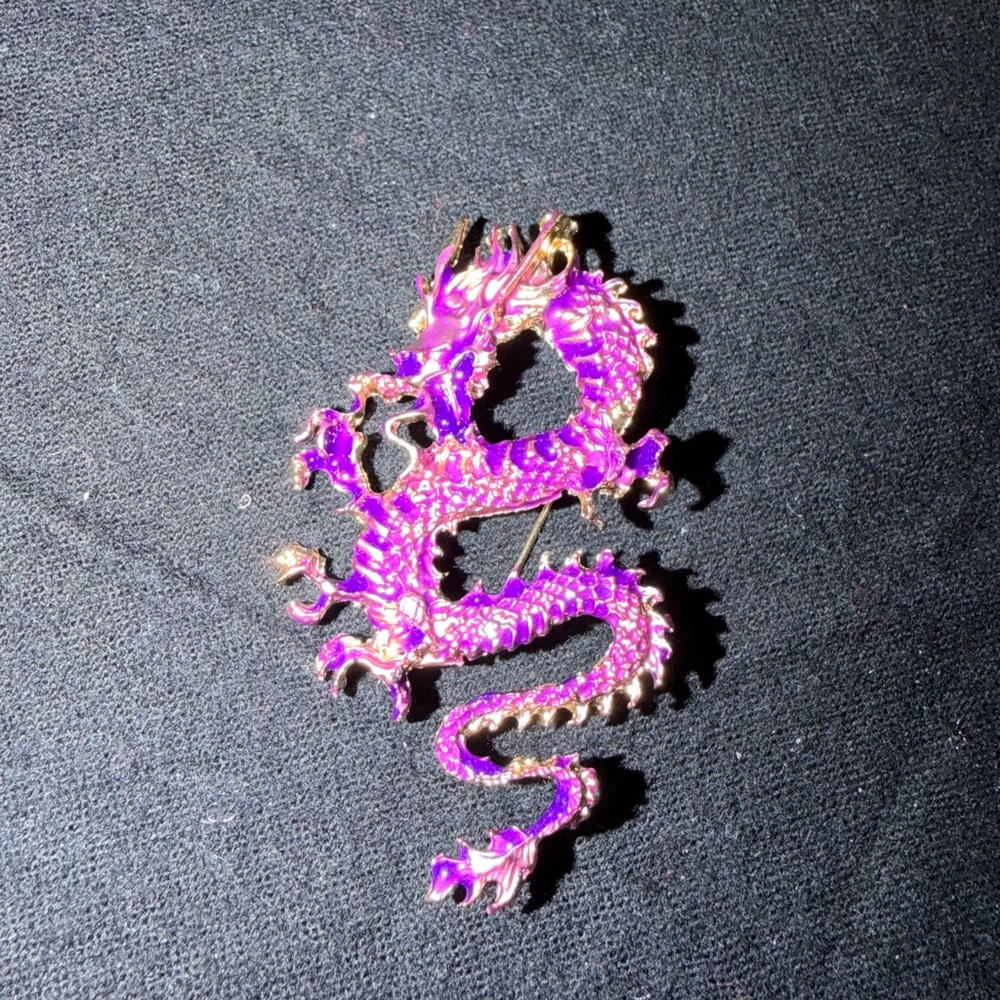 Purple Enamel Dragon Brooch Pin